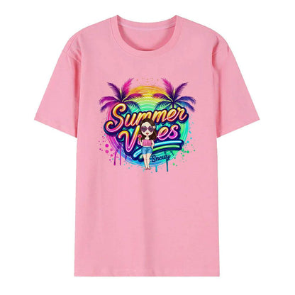 T-shirt Personalizzata Cartoon Summer Vibes con Nome