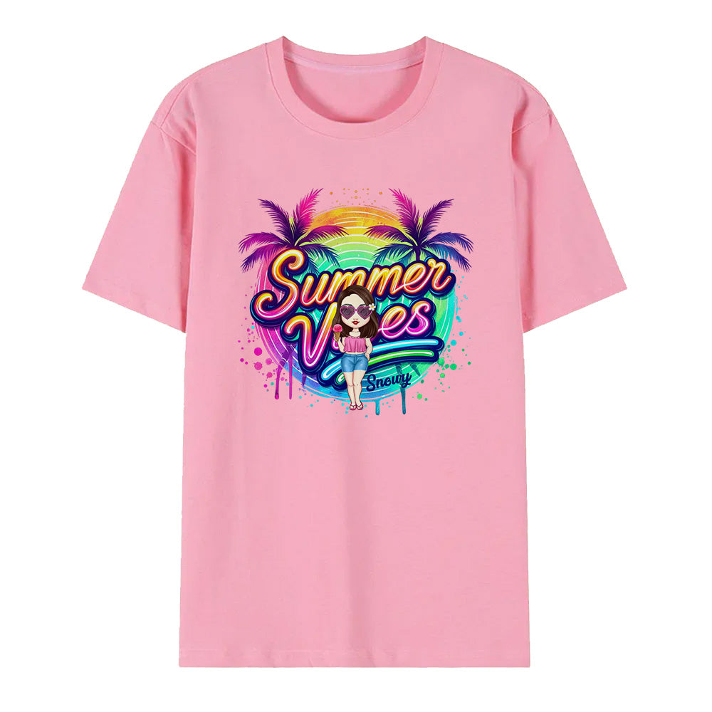 T-shirt Personalizzata Cartoon Summer Vibes con Nome