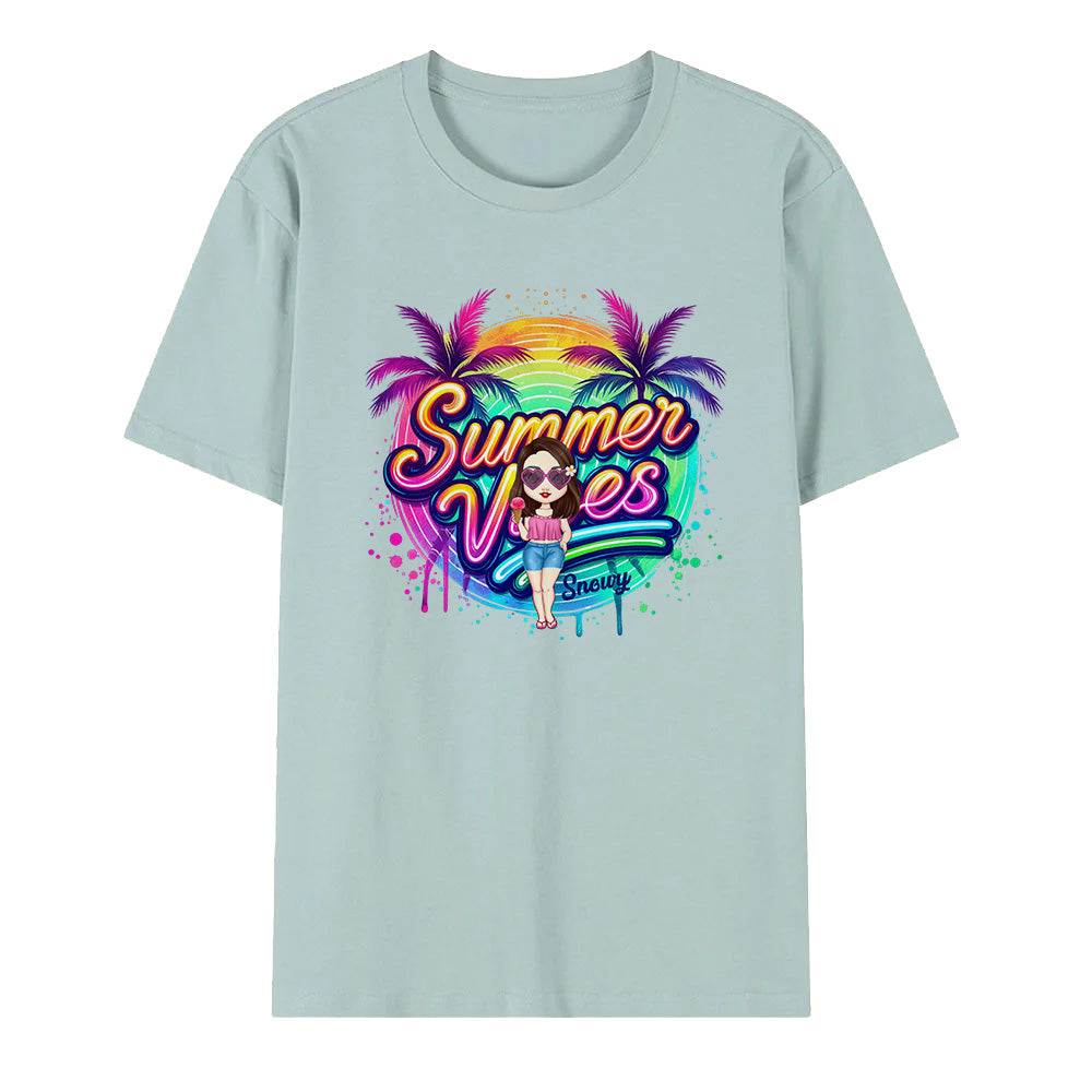 T-shirt Personalizzata Cartoon Summer Vibes con Nome