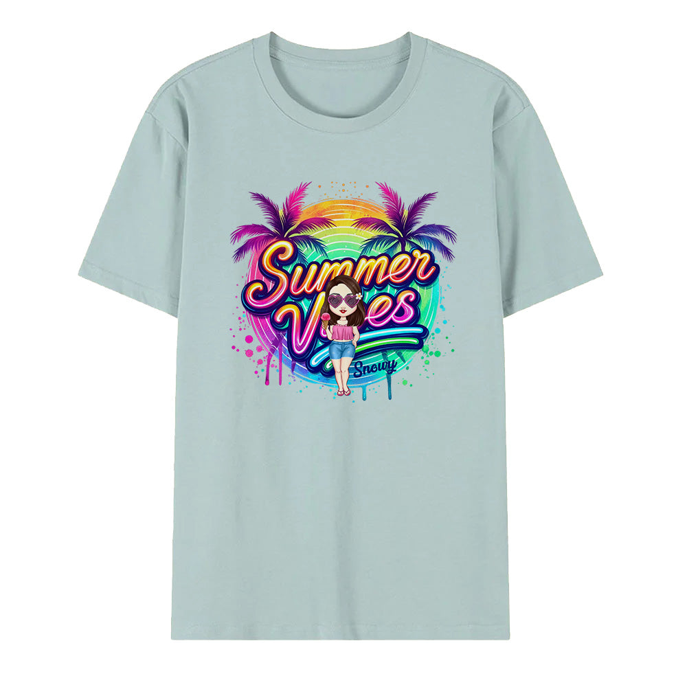 T-shirt Personalizzata Cartoon Summer Vibes con Nome