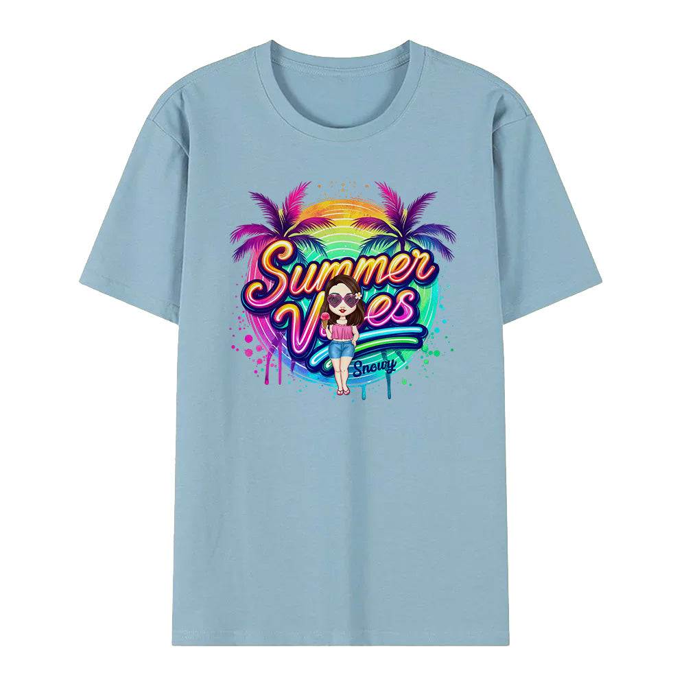 T-shirt Personalizzata Cartoon Summer Vibes con Nome