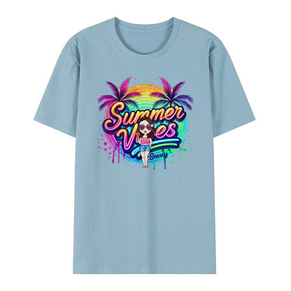 T-shirt Personalizzata Cartoon Summer Vibes con Nome