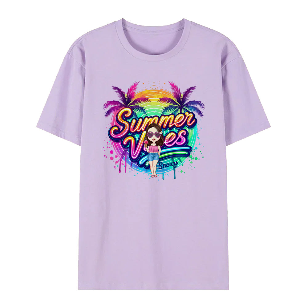 T-shirt Personalizzata Cartoon Summer Vibes con Nome
