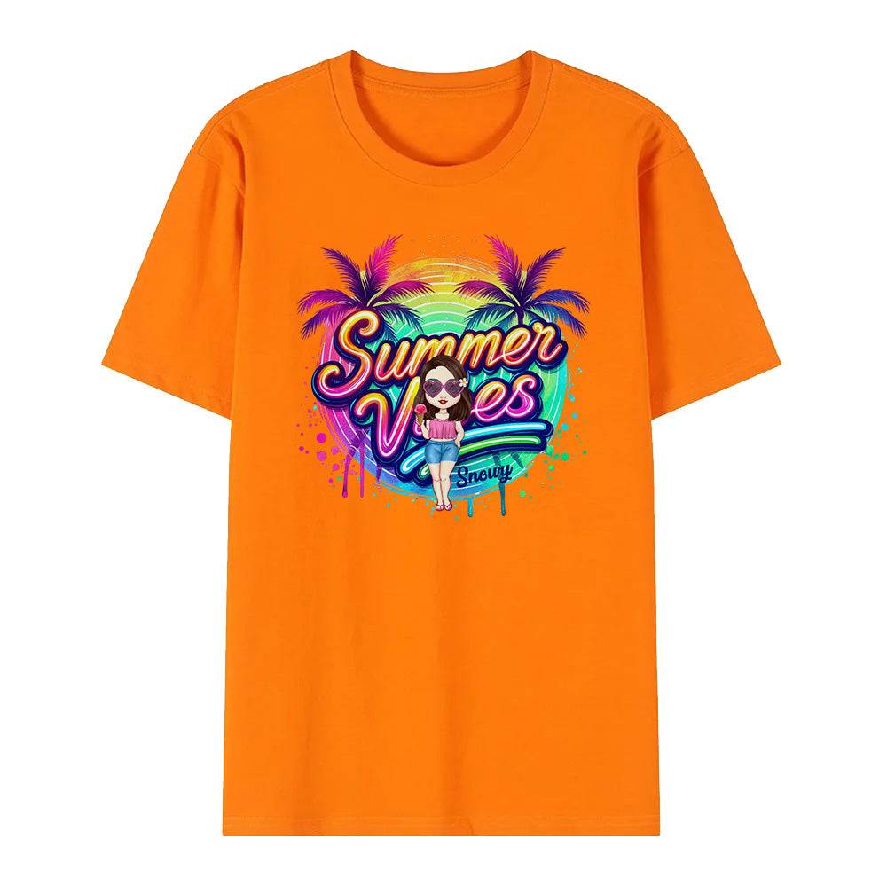 T-shirt Personalizzata Cartoon Summer Vibes con Nome