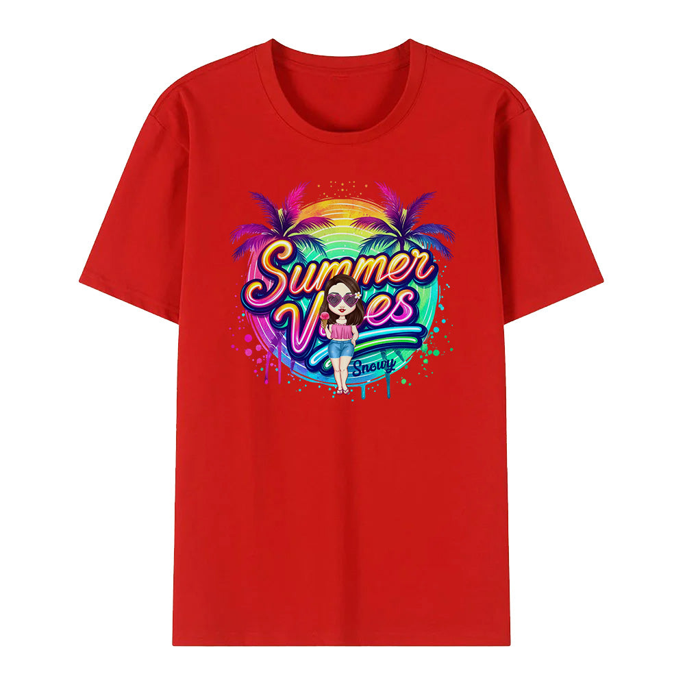 T-shirt Personalizzata Cartoon Summer Vibes con Nome