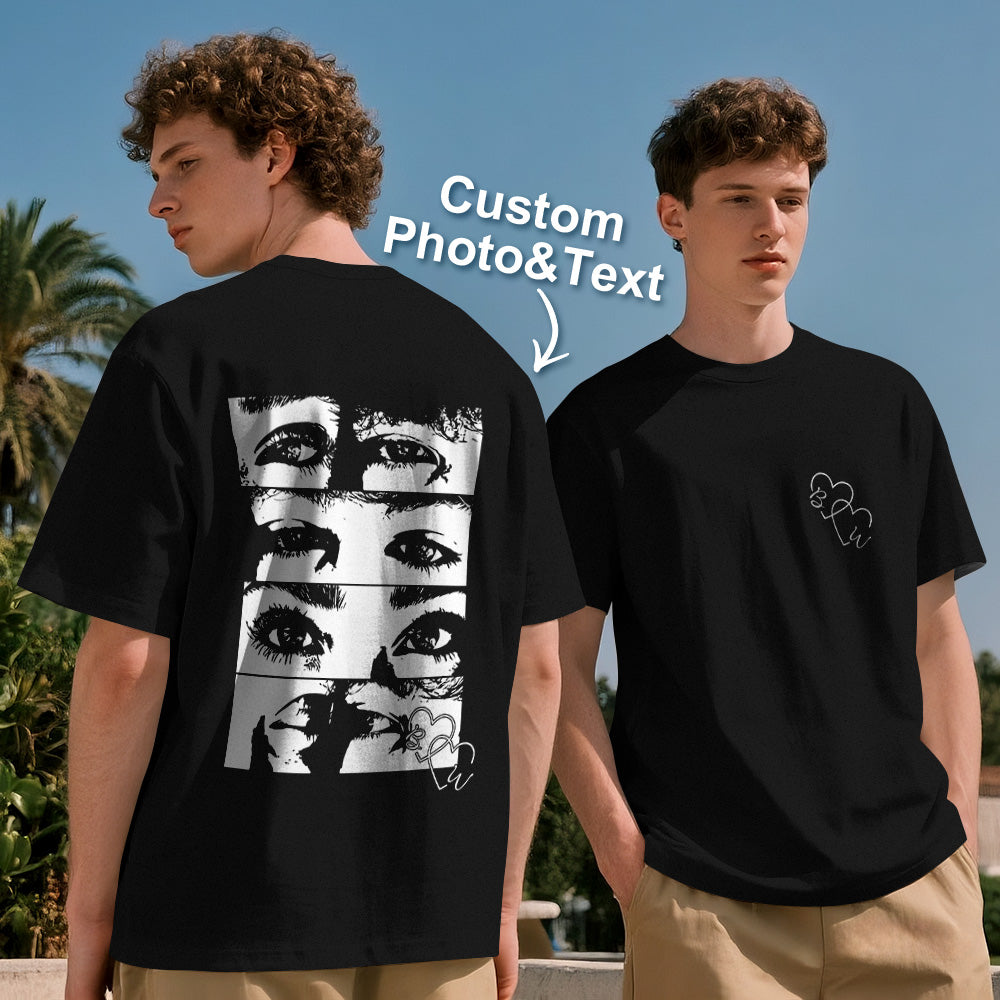 Maglietta Personalizzata Line Art Foto T-shirt Occhi Coppia San Valentino