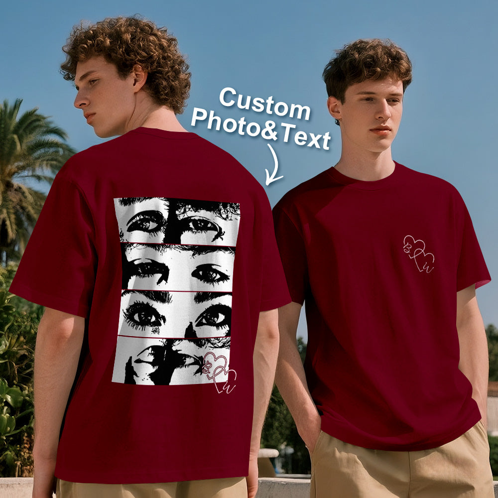 Maglietta Personalizzata Line Art Foto T-shirt Occhi Coppia San Valentino