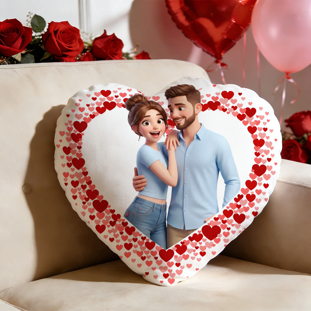 Cuscino a Cuore Personalizzato con Foto di Coppia Regalo San Valentino stile cartoon