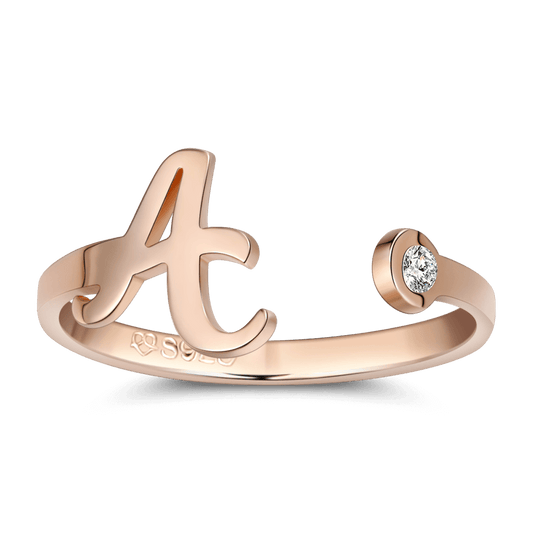 Anello Personalizzato con Iniziale e Pietra di Nascita – Argento 925 Placcato Oro Rosa – Regalo Unico e Raffinato