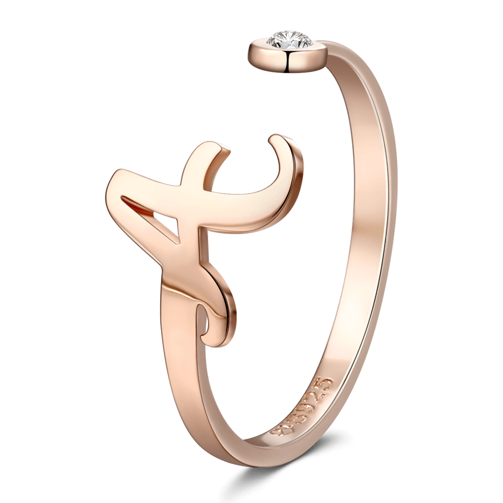 Anello Personalizzato con Iniziale e Pietra di Nascita – Argento 925 Placcato Oro Rosa – Regalo Unico e Raffinato