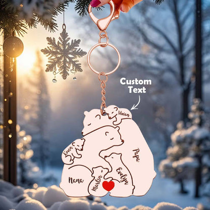 Portachiavi Personalizzato "Famiglia Orso" – Incisione Papa & Mama Bear – Regalo Unico per Genitori e Nonni