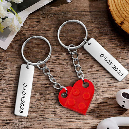 Portachiavi Mattoncino Cuore di Coppia Data Personalizzata Incisa