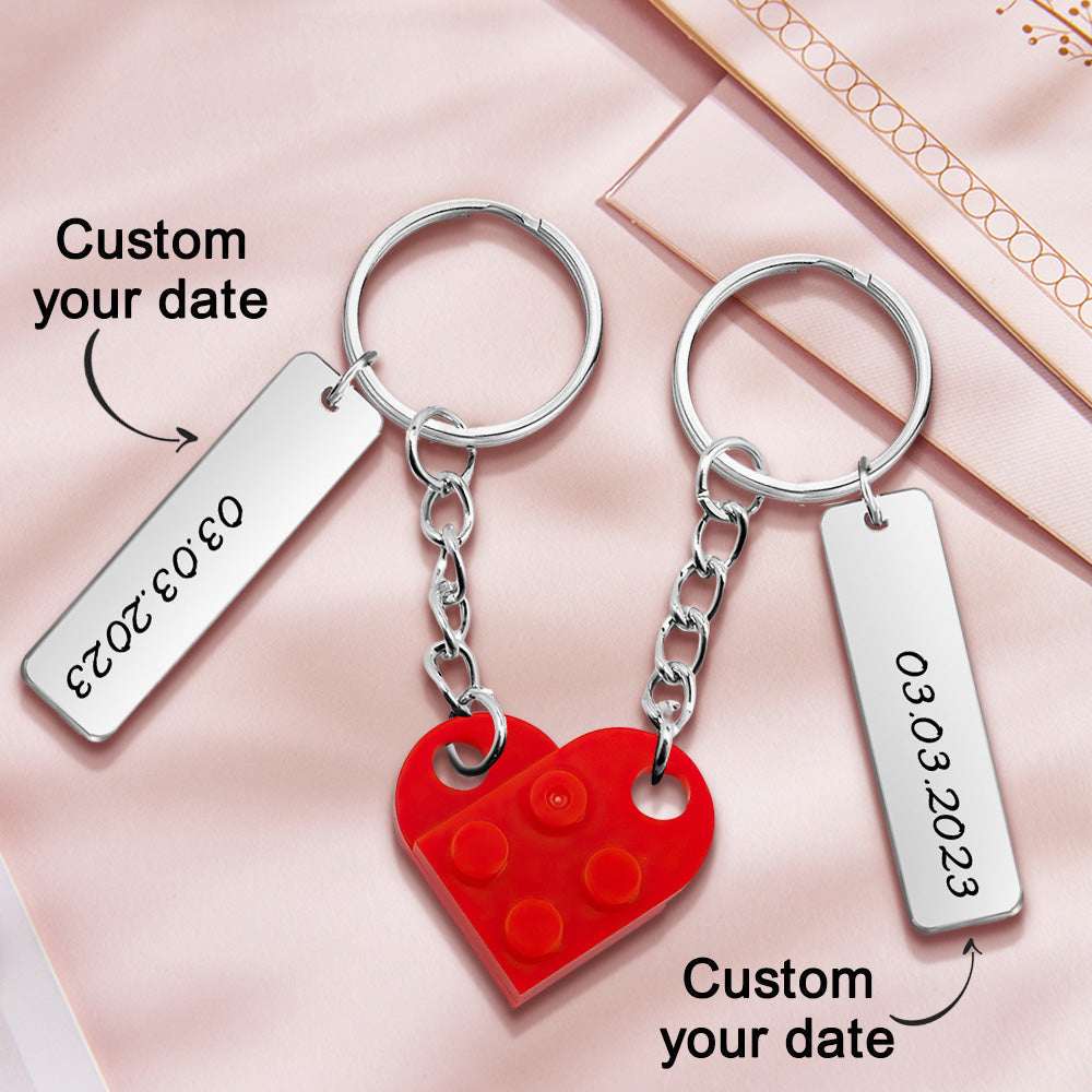 Portachiavi Mattoncino Cuore di Coppia Data Personalizzata Incisa