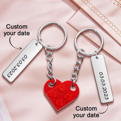 Portachiavi Mattoncino Cuore di Coppia Data Personalizzata Incisa