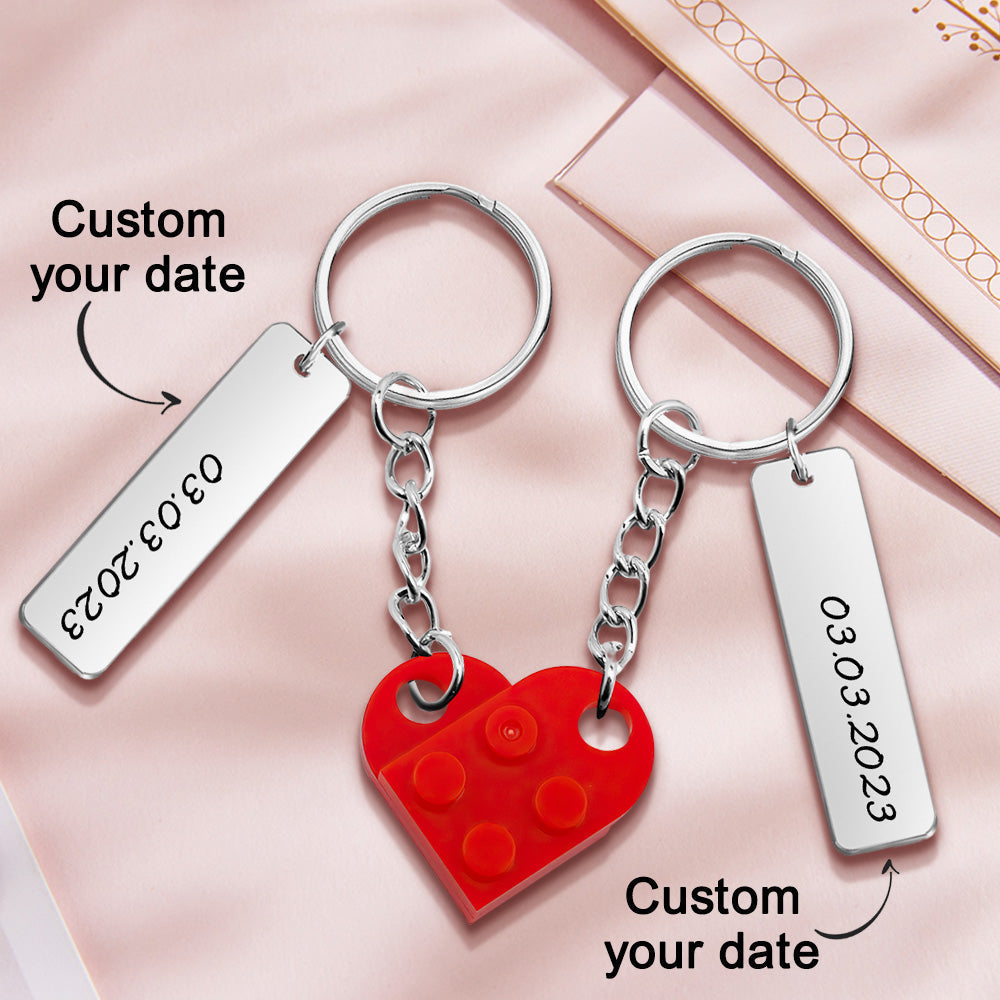 Portachiavi Mattoncino Cuore di Coppia Data Personalizzata Incisa