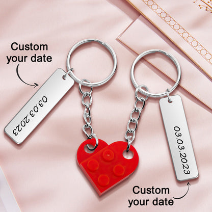 Portachiavi Mattoncino Cuore di Coppia Data Personalizzata Incisa