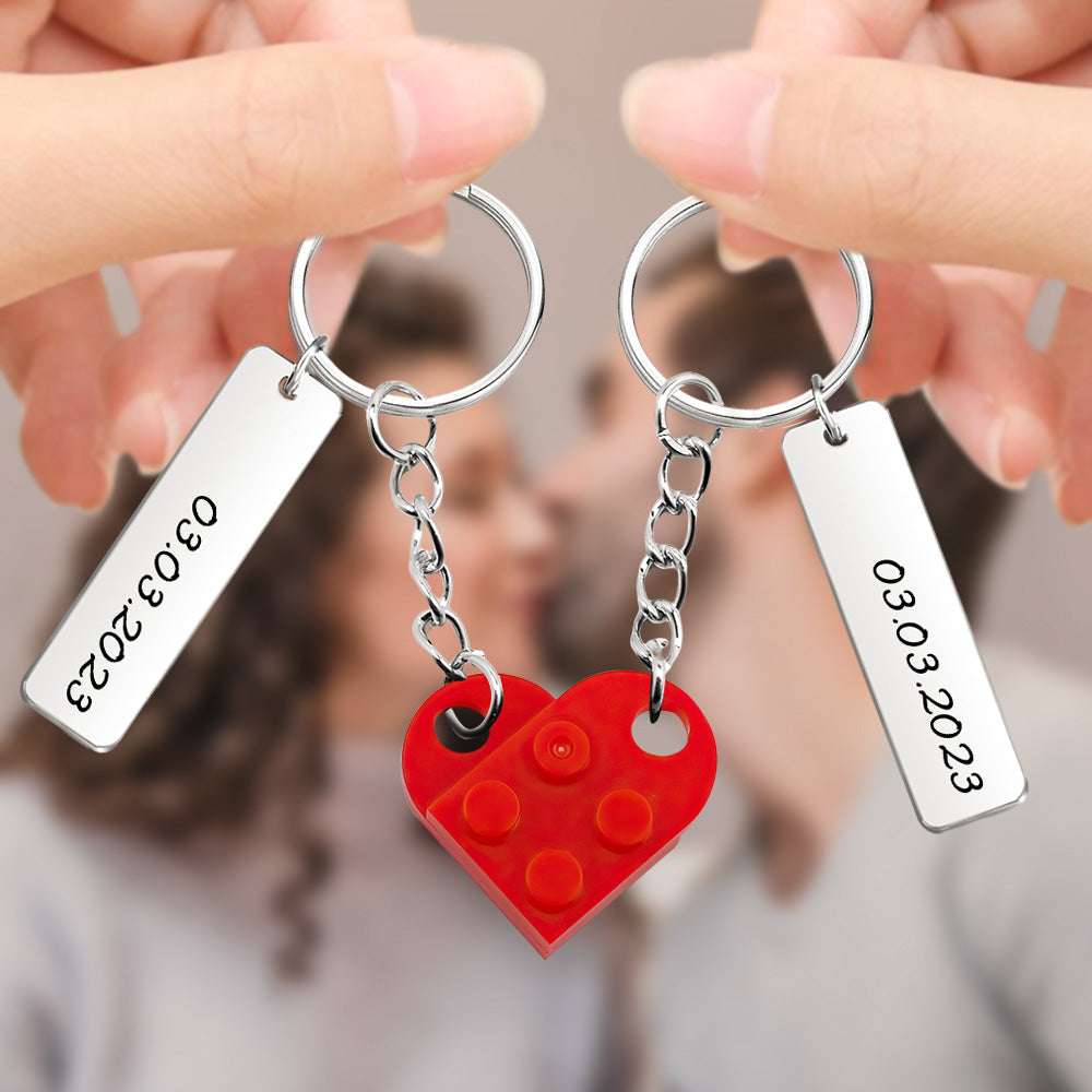 Portachiavi Mattoncino Cuore di Coppia Data Personalizzata Incisa