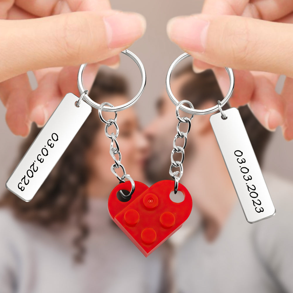 Portachiavi Mattoncino Cuore di Coppia Data Personalizzata Incisa