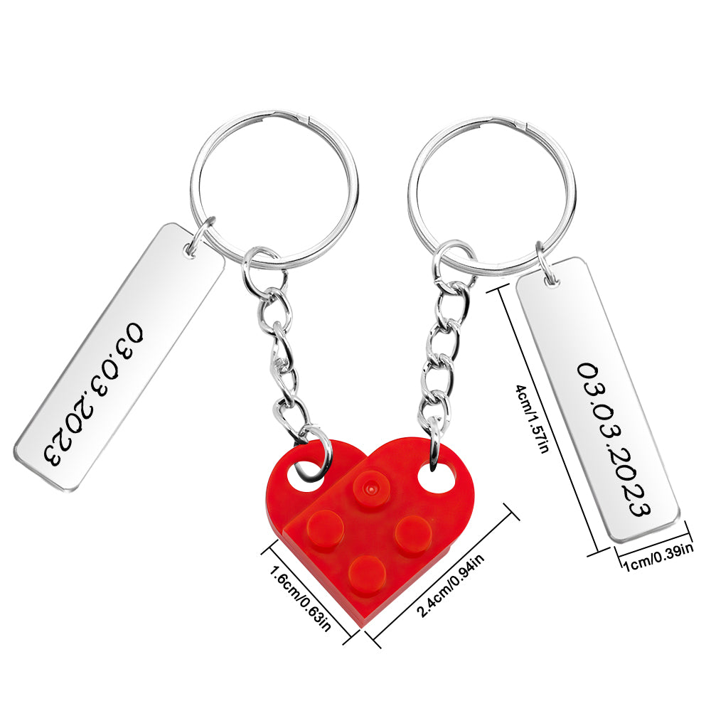 Portachiavi Mattoncino Cuore di Coppia Data Personalizzata Incisa