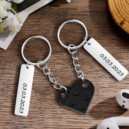 Portachiavi Mattoncino Cuore di Coppia Data Personalizzata Incisa