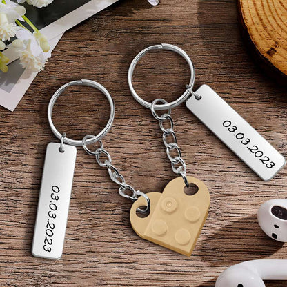 Portachiavi Mattoncino Cuore di Coppia Data Personalizzata Incisa