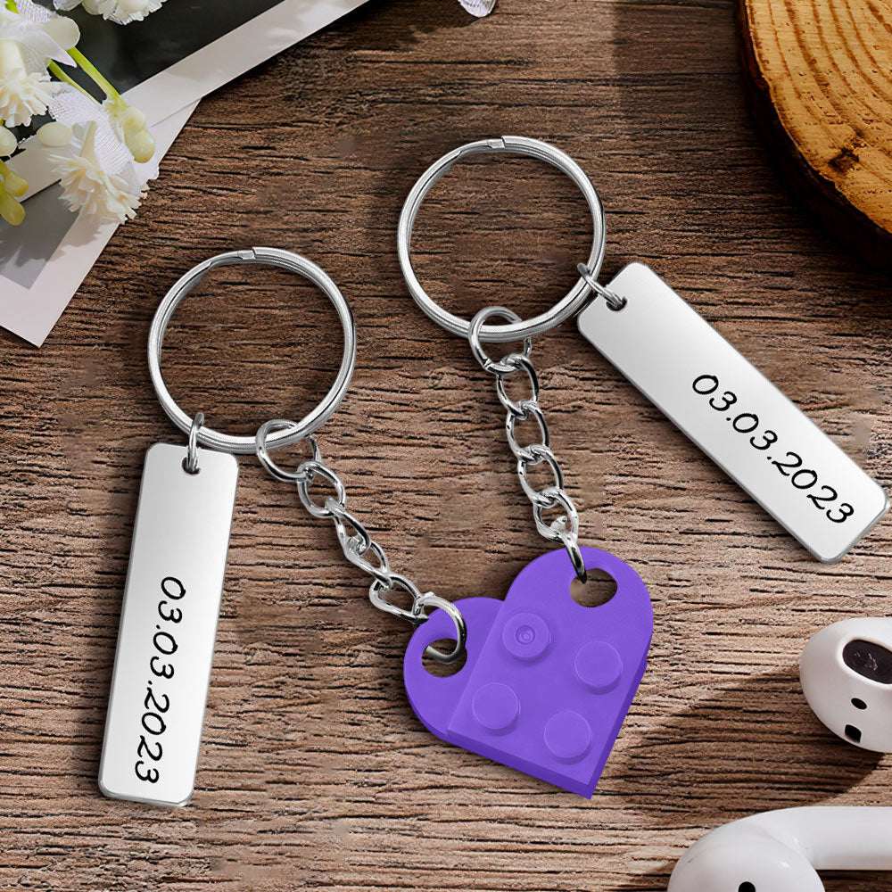 Portachiavi Mattoncino Cuore di Coppia Data Personalizzata Incisa