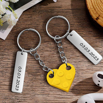 Portachiavi Mattoncino Cuore di Coppia Data Personalizzata Incisa