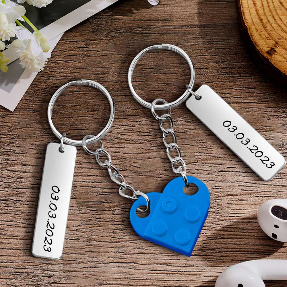 Portachiavi Mattoncino Cuore di Coppia Data Personalizzata Incisa