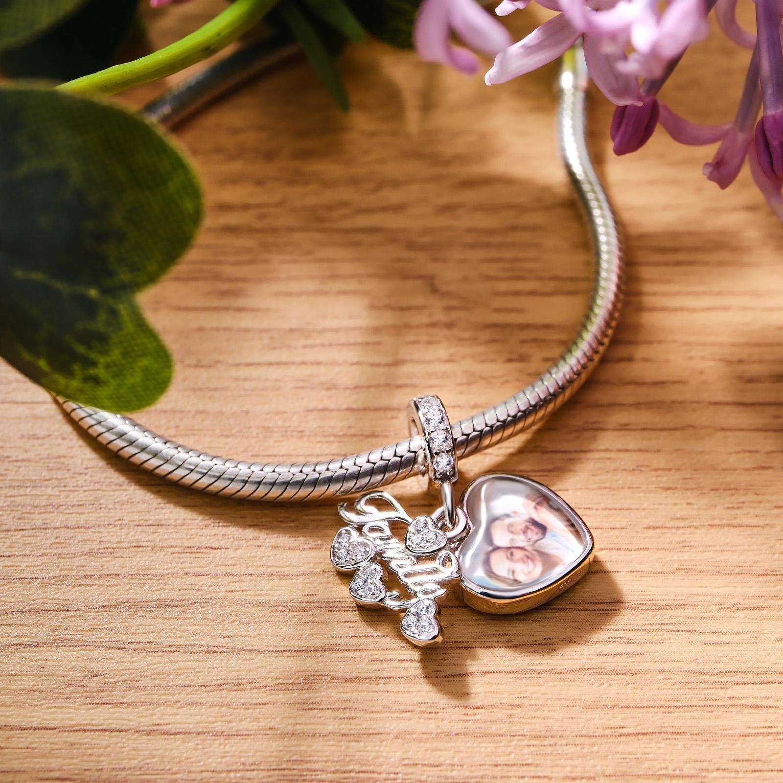 Charm a Cuore Personalizzato con Foto Regalo Delicato per Famiglia mamma papà nonni
