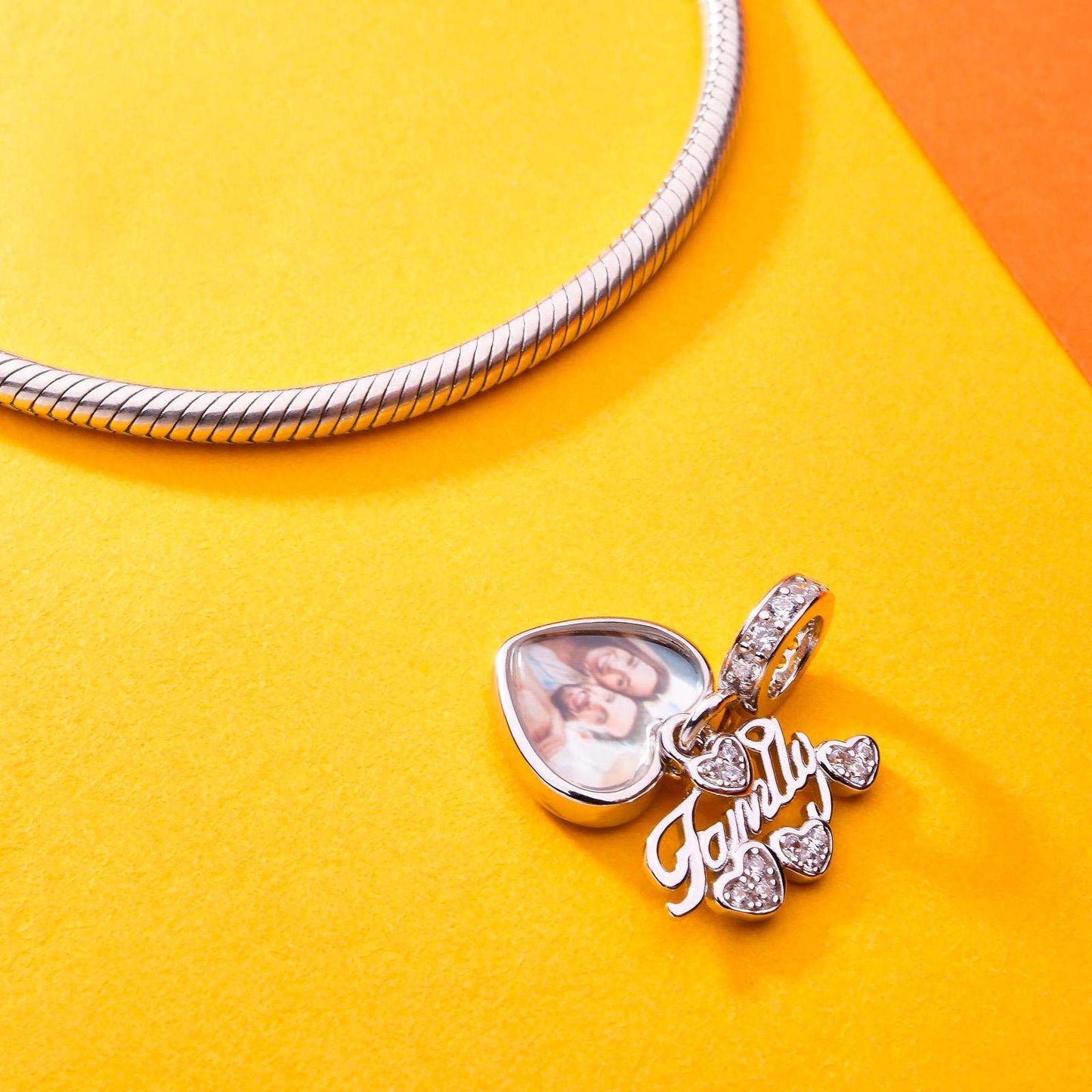 Charm a Cuore Personalizzato con Foto Regalo Delicato per Famiglia mamma papà nonni