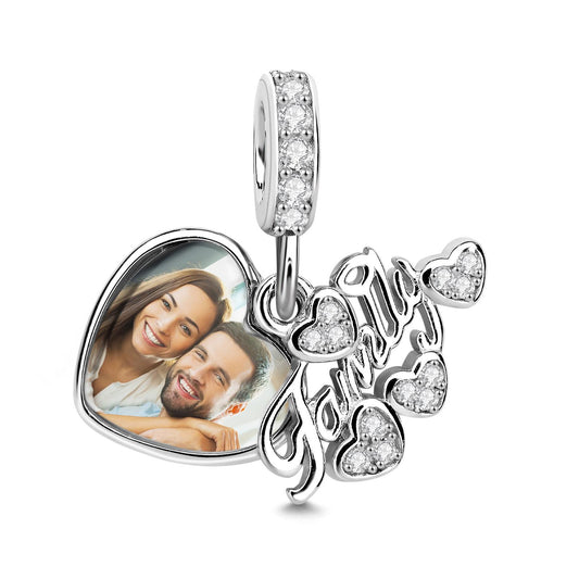 Charm a Cuore Personalizzato con Foto Regalo Delicato per Famiglia mamma papà nonni