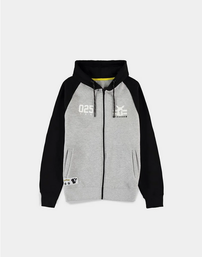 Felpa Pokémon Pikachu 025 con Cappuccio e Cerniera - Grigio Nero - Uomo