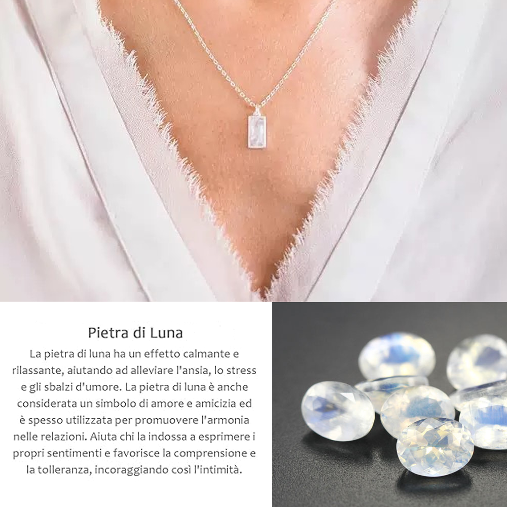 Collana Pietra di Luna Rettangolare in Argento Sterling 925 - A mia Nipote