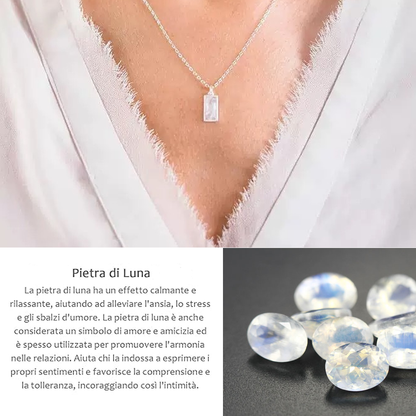Collana Pietra di Luna Rettangolare in Argento Sterling 925 - A mia Nipote