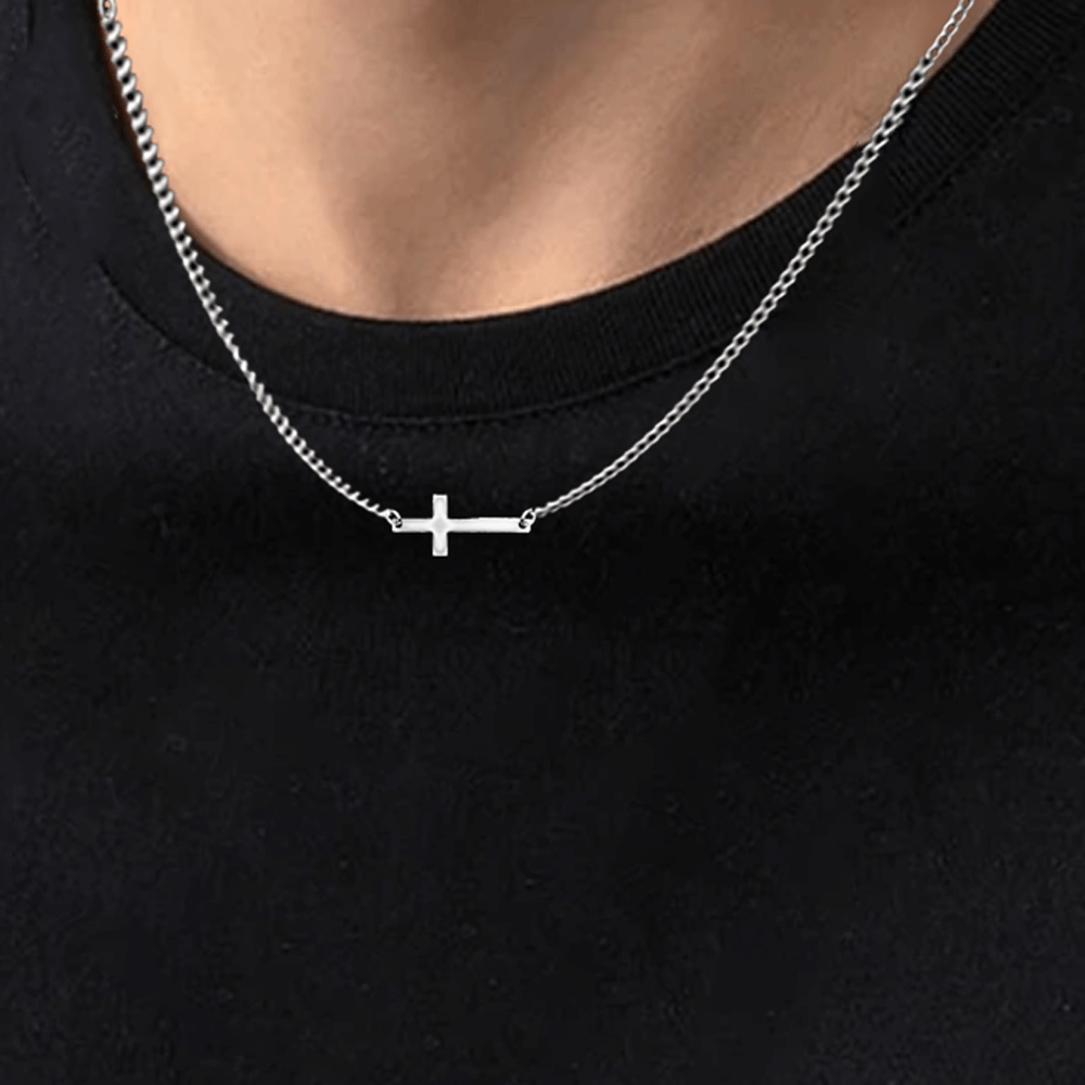 Collana Croce orizzontale - A Mio Figlio, con Amore Mamma.