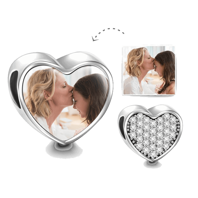 Charm Cuore con Foto Personalizzata e Pavé di Zirconi Compatibile Pandora regalo mamma