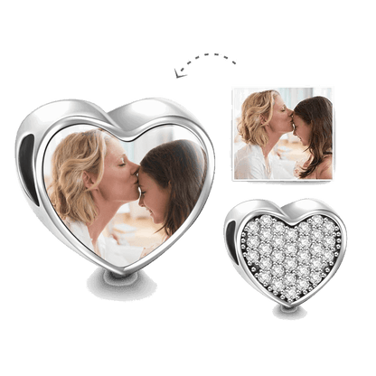 Charm Cuore con Foto Personalizzata e Pavé di Zirconi Compatibile Pandora regalo mamma