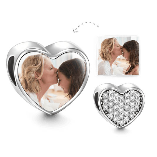 Charm Cuore con Foto Personalizzata e Pavé di Zirconi Compatibile Pandora regalo mamma