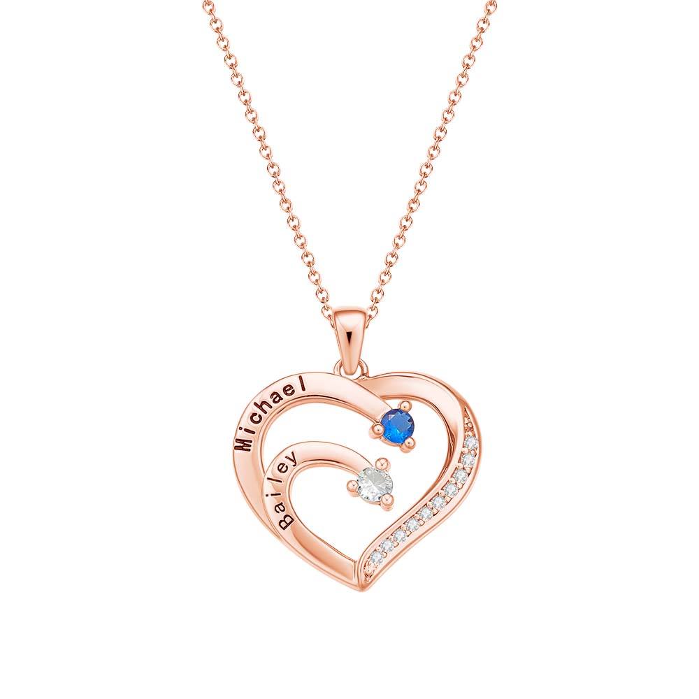 Collana Cuore Personalizzata con Nomi e Pietre Nascita Regalo Mamma