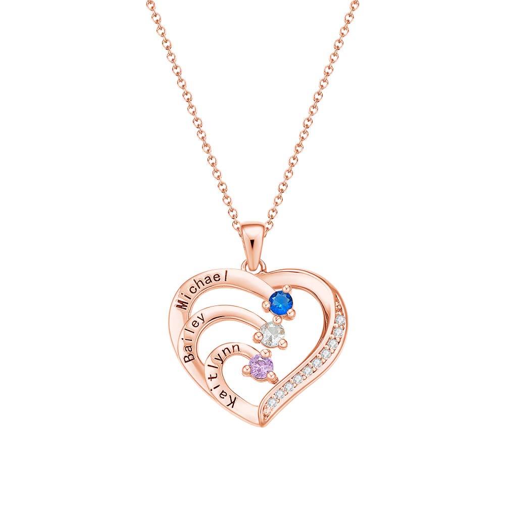 Collana Cuore Personalizzata con Nomi e Pietre Nascita Regalo Mamma
