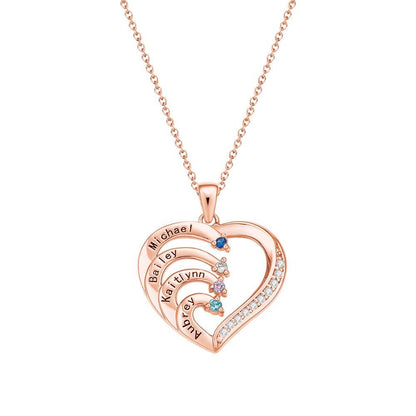 Collana Cuore Personalizzata con Nomi e Pietre Nascita Regalo Mamma