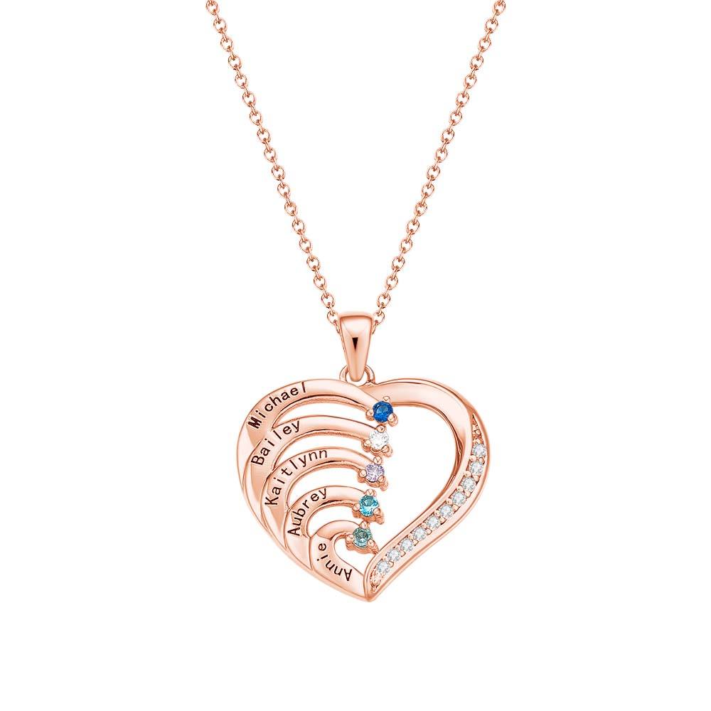 Collana Cuore Personalizzata con Nomi e Pietre Nascita Regalo Mamma