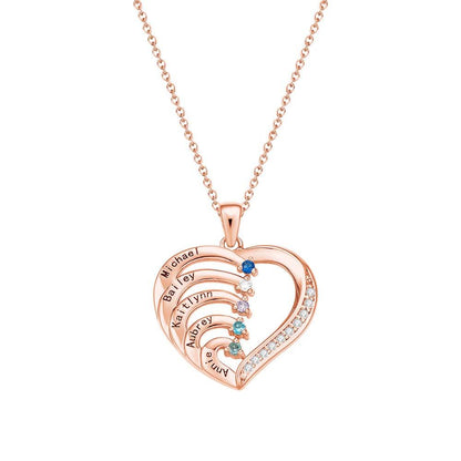 Collana Cuore Personalizzata con Nomi e Pietre Nascita Regalo Mamma