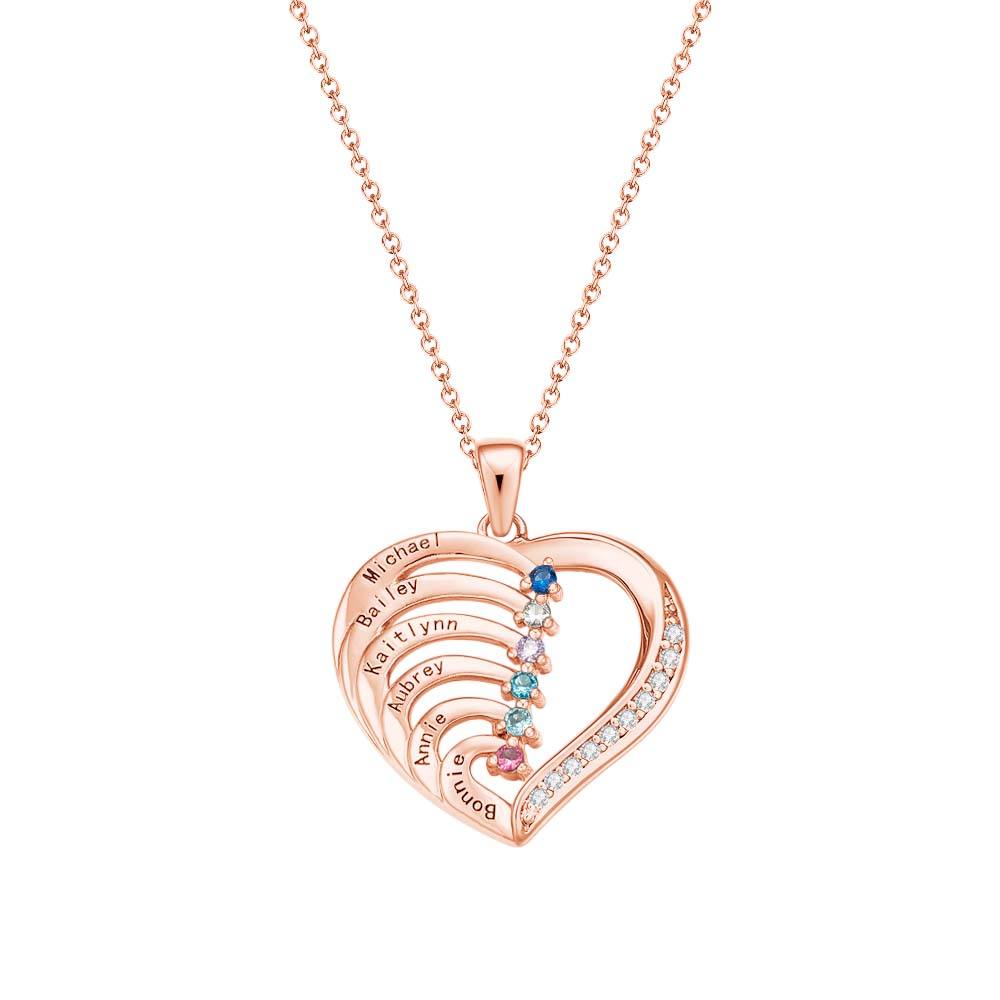 Collana Cuore Personalizzata con Nomi e Pietre Nascita Regalo Mamma