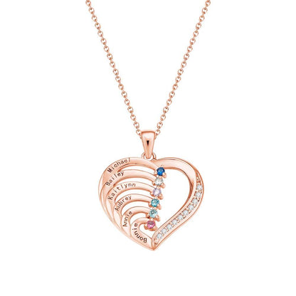 Collana Cuore Personalizzata con Nomi e Pietre Nascita Regalo Mamma