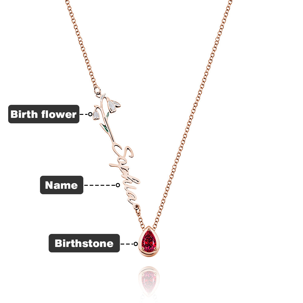 Collana "Giardino Personale" – Fiore del Mese, Pietra di Nascita e Nome Inciso - idea regalo mamma