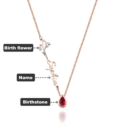 Collana "Giardino Personale" – Fiore del Mese, Pietra di Nascita e Nome Inciso - idea regalo mamma