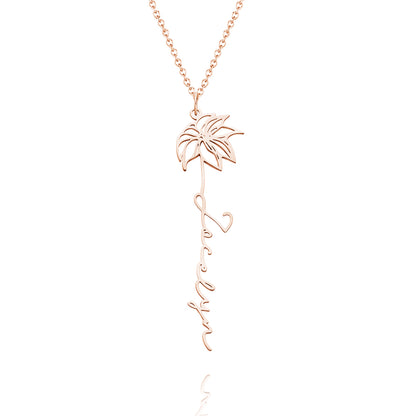 Collana Personalizzata Nome e Fiore di Nascita Gioiello Dainty Floreale
