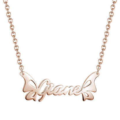 Collana con Nome Personalizzato e Farfalla – Placcatura Oro 14K – Regalo di San Valentino Unico per Lei Mamma