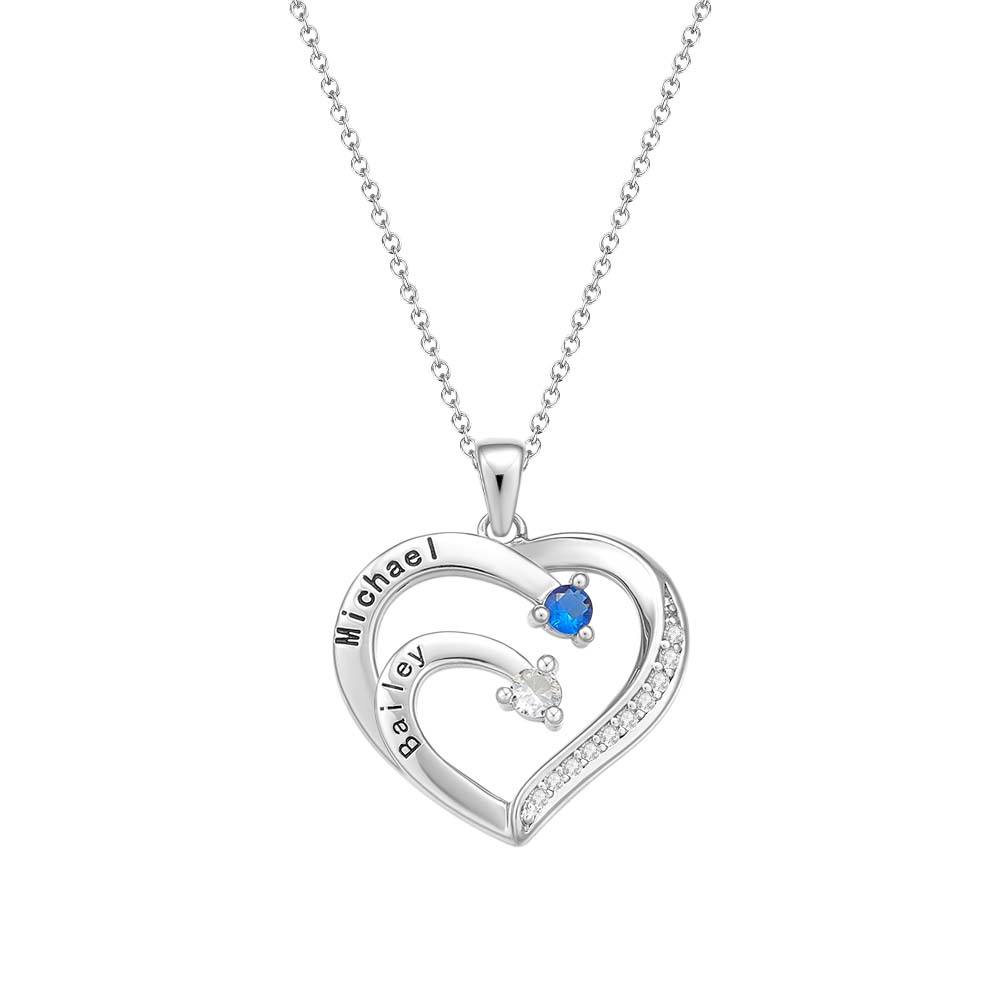 Collana Cuore Personalizzata con Nomi e Pietre Nascita Regalo Mamma